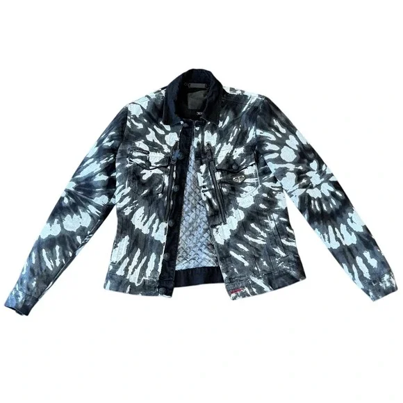 Philipp Plein "Washed with Love" Black White Tie-Dye Denim Jacket Size M | Rare - Picture 2 of 11